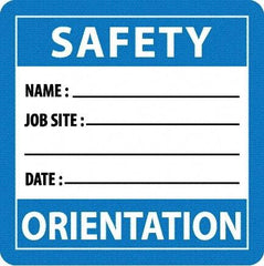 NMC - Safety Orientation - Name ____ Job Site ____ Date ____, Hard Hat Label - Blue/White/Black, 0.045" Thick, For Accident Prevention - Exact Tool & Supply