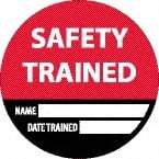 NMC - Safety Trained - Name ____ Date Trained ____, Hard Hat Label - Black/Red/White, 0.045" Thick, For Accident Prevention - Exact Tool & Supply