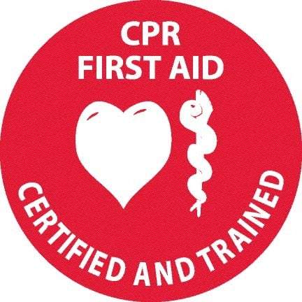 NMC - Certified CPR First Aid Trained, Hard Hat Label - White on Red, 0.045" Thick, For Accident Prevention - Exact Tool & Supply