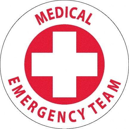 NMC - Medical Emergency Team, Hard Hat Label - Red on White, 0.045" Thick, For Accident Prevention - Exact Tool & Supply