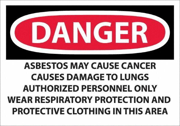 NMC - "Danger - Asbestos May Cause Cancer", 14" Long x 20" Wide, Pressure-Sensitive Vinyl Safety Sign - Rectangular, 0.0045" Thick, Use for Hazardous Materials - Exact Tool & Supply