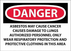 NMC - "Danger - Asbestos May Cause Cancer", 10" Long x 14" Wide, Pressure-Sensitive Vinyl Safety Sign - Rectangular, 0.0045" Thick, Use for Hazardous Materials - Exact Tool & Supply