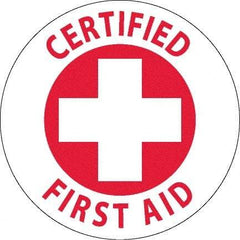 NMC - Certified First Aid, Hard Hat Label - Red on White, 0.045" Thick, For Accident Prevention - Exact Tool & Supply