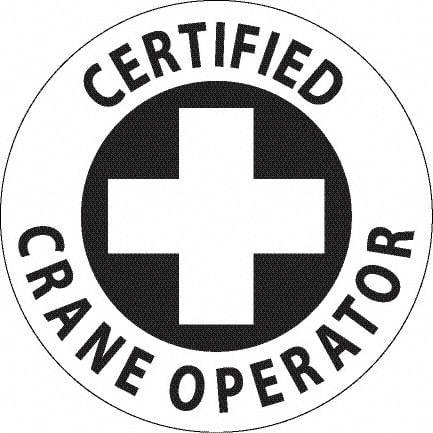 NMC - Certified Crane Operator, Hard Hat Label - Black on White, 0.045" Thick, For Accident Prevention - Exact Tool & Supply