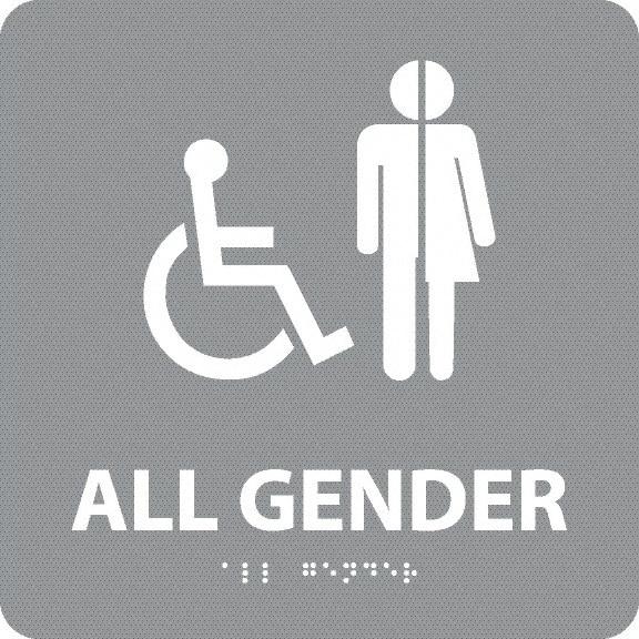 NMC - "All Gender", 8" Long x 8" Wide, Gravoply (Engraved) Safety Sign - Square, 0.25" Thick, Use for Restroom, Janitorial & Housekeeping - Exact Tool & Supply