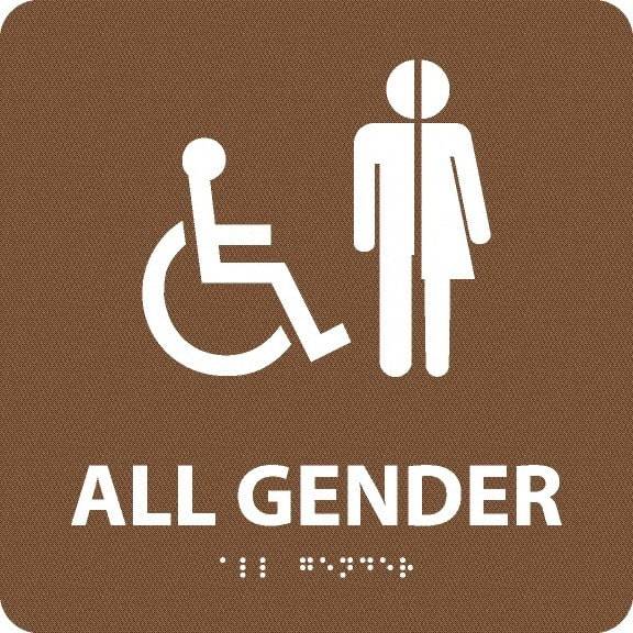 NMC - "All Gender", 8" Long x 8" Wide, Gravoply (Engraved) Safety Sign - Square, 0.25" Thick, Use for Restroom, Janitorial & Housekeeping - Exact Tool & Supply
