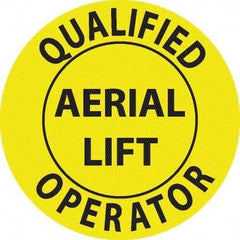 NMC - Qualified Aerial Lift Operator, Hard Hat Label - Black on Yellow, 0.045" Thick, For Accident Prevention - Exact Tool & Supply