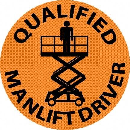 NMC - Qualified Man Lift Driver, Hard Hat Label - Black on Orange, 0.045" Thick, For Accident Prevention - Exact Tool & Supply