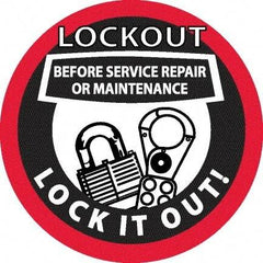 NMC - Lockout Before Service Repair or Maintenance - Lock It Out, Hard Hat Label - Black & Red on White, 0.045" Thick, For Accident Prevention - Exact Tool & Supply