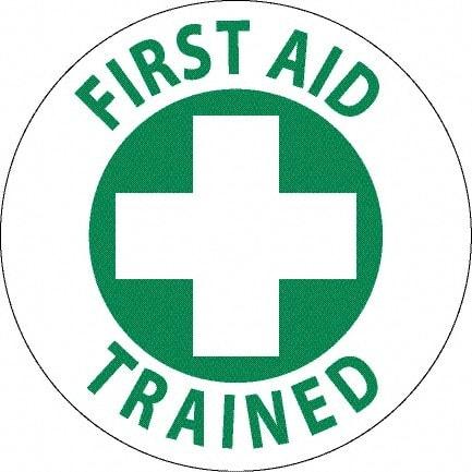NMC - First Aid Trained, Hard Hat Label - Green on White, 0.045" Thick, For Accident Prevention - Exact Tool & Supply