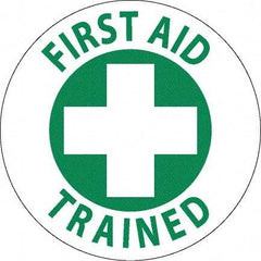 NMC - First Aid Trained, Hard Hat Label - Green on White, 0.045" Thick, For Accident Prevention - Exact Tool & Supply