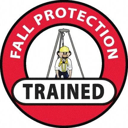 NMC - Fall Protection Trained, Hard Hat Label - Red/Black/Yellow/White, 0.045" Thick, For Accident Prevention - Exact Tool & Supply