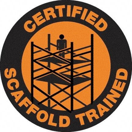 NMC - Certified Scaffold Trained, Hard Hat Label - Black on Orange, 0.045" Thick, For Certified Operator - Exact Tool & Supply