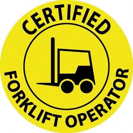 NMC - Certified Forklift Operator, Hard Hat Label - Black on Yellow, 0.045" Thick, For Certified Operator - Exact Tool & Supply