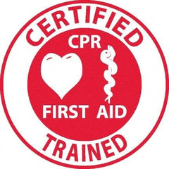 NMC - Certified CPR First Aid Trained, Hard Hat Label - Red on White, 0.045" Thick, For Accident Prevention - Exact Tool & Supply