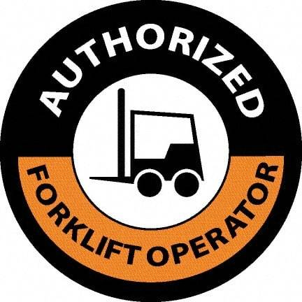NMC - Authorized Forklift Operator, Hard Hat Label - Black/Orange/White, 0.045" Thick, For Accident Prevention - Exact Tool & Supply
