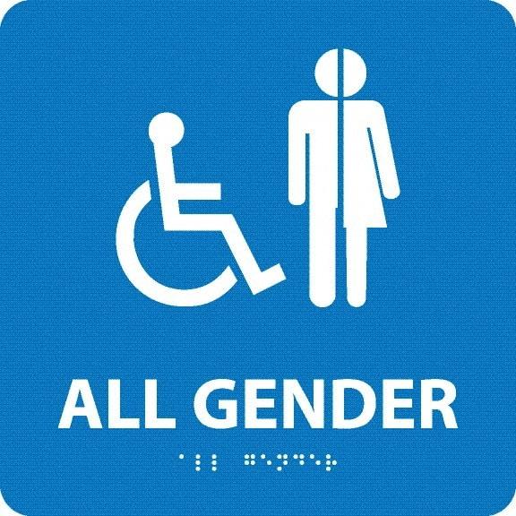 NMC - "All Gender", 8" Long x 8" Wide, Gravoply (Engraved) Safety Sign - Square, 0.25" Thick, Use for Restroom, Janitorial & Housekeeping - Exact Tool & Supply