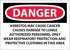 NMC - "Danger - Asbestos May Cause Cancer", 10" Long x 14" Wide, Aluminum Safety Sign - Rectangular, 0.04" Thick, Use for Hazardous Materials - Exact Tool & Supply