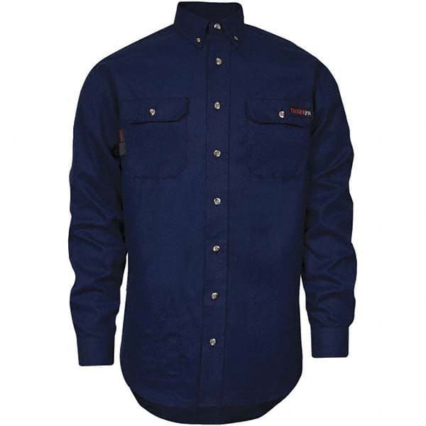 National Safety Apparel - Size L Navy Blue Flame Resistant/Retardant Long Sleeve Button Down Shirt - Exact Tool & Supply