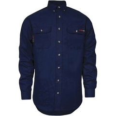 National Safety Apparel - Size L Navy Blue Flame Resistant/Retardant Long Sleeve Button Down Shirt - Exact Tool & Supply