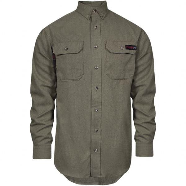 National Safety Apparel - Size M Tall Khaki Flame Resistant/Retardant Long Sleeve Button Down Shirt - Exact Tool & Supply
