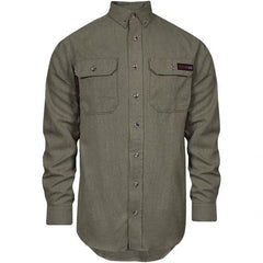 National Safety Apparel - Size S Khaki Flame Resistant/Retardant Long Sleeve Button Down Shirt - Exact Tool & Supply