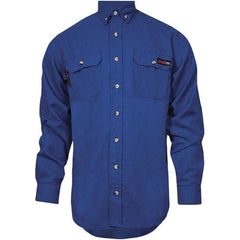 National Safety Apparel - Size M Royal Blue Flame Resistant/Retardant Long Sleeve Button Down Shirt - Exact Tool & Supply