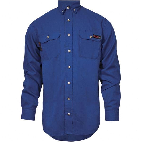 National Safety Apparel - Size XL Royal Blue Flame Resistant/Retardant Long Sleeve Button Down Shirt - Exact Tool & Supply