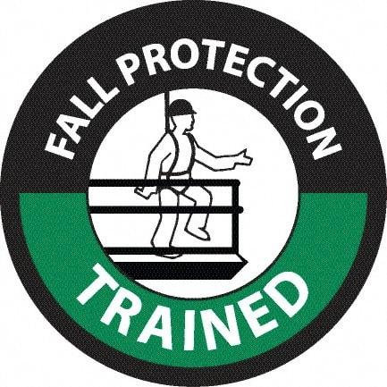 NMC - Fall Protection Trained, Hard Hat Label - Diamond, White & Green on Black, 0.004" Thick, Indoor or Outdoor, Adhesive Backed, For Accident Prevention - Exact Tool & Supply