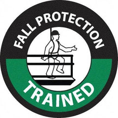 NMC - Fall Protection Trained, Hard Hat Label - Diamond, White & Green on Black, 0.004" Thick, Indoor or Outdoor, Adhesive Backed, For Accident Prevention - Exact Tool & Supply