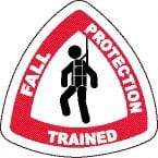 NMC - Fall Protection Trained, Hard Hat Label - Diamond, Black & Red on White, 0.004" Thick, Indoor or Outdoor, Adhesive Backed, For Accident Prevention - Exact Tool & Supply
