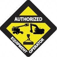 NMC - Authorized Equipment Operator, Hard Hat Label - Diamond, Black & White on Yellow, 0.004" Thick, Indoor or Outdoor, Adhesive Backed, For Accident Prevention - Exact Tool & Supply