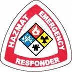 NMC - Haz Mat Emergency Responder, Hard Hat Label - Diamond, Blue, Red, Yellow & Black on White, 0.004" Thick, Indoor or Outdoor, Adhesive Backed, For Accident Prevention - Exact Tool & Supply