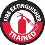 NMC - Fire Extinguisher Trained, Hard Hat Label - Diamond, Black & Red on White, 0.004" Thick, Indoor or Outdoor, Adhesive Backed, For Accident Prevention - Exact Tool & Supply