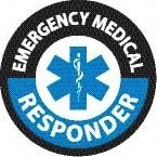 NMC - Emergency Medical Responder, Hard Hat Label - Round, Black & Blue on White, 0.004" Thick, Indoor or Outdoor, Adhesive Backed, For Accident Prevention - Exact Tool & Supply
