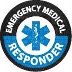 NMC - Emergency Medical Responder, Hard Hat Label - Round, Black & Blue on White, 0.004" Thick, Indoor or Outdoor, Adhesive Backed, For Accident Prevention - Exact Tool & Supply