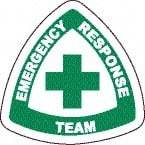 NMC - Emergency Response Team, Hard Hat Label - Round, Green on White, 0.004" Thick, Indoor or Outdoor, Adhesive Backed, For Accident Prevention - Exact Tool & Supply
