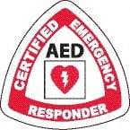 NMC - Certified Emergency Responder, Hard Hat Label - Round, Black & Red on White, 0.004" Thick, Indoor or Outdoor, Adhesive Backed, For Accident Prevention - Exact Tool & Supply