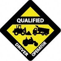 NMC - Qualified Driver Operator, Hard Hat Label - Diamond, Black & White on Yellow, 0.004" Thick, Indoor or Outdoor, Adhesive Backed, For Accident Prevention - Exact Tool & Supply