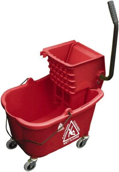 O-Cedar - 33 Qt Plastic Bucket & Wringer - 22" Long x 34" High x 15" Wide, Red - Exact Tool & Supply