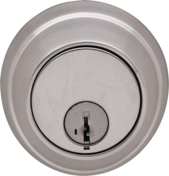 Stanley - 1-3/8 to 2" Door Thickness, Satin Chrome Finish, Single Cylinder Deadbolt - Nonhanded Handling, Key Override, Single Cylinder - Exact Tool & Supply
