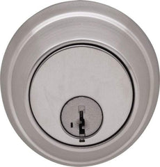Stanley - 1-3/8 to 2" Door Thickness, Satin Chrome Finish, Single Cylinder Deadbolt - Nonhanded Handling, Key Override, Single Cylinder - Exact Tool & Supply