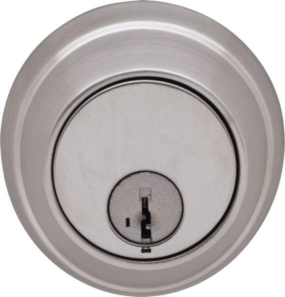 Stanley - 1-3/8 to 2" Door Thickness, Satin Chrome Finish, Single Cylinder Deadbolt - Nonhanded Handling, Key Override, Single Cylinder - Exact Tool & Supply