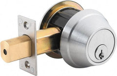 Stanley - 1-3/8 to 2" Door Thickness, Bright Brass Finish, Occupancy Indicator Deadbolt - Nonhanded Handling, Push in Lever Override, Keyless Cylinder - Exact Tool & Supply
