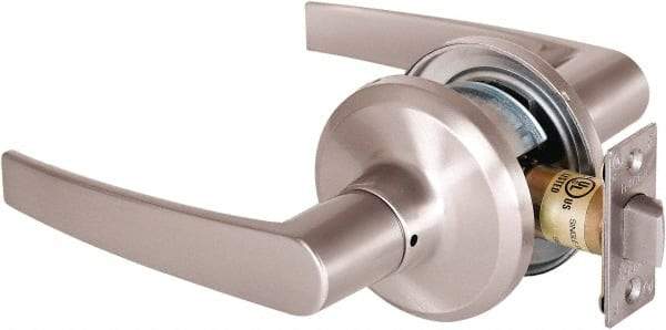 Stanley - Grade 2 Passage Lever Lockset - 2-3/8 & 2-3/4" Back Set, Keyless Cylinder, Brass Alloy, Satin Nickel Finish - Exact Tool & Supply
