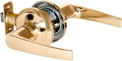 Stanley - Grade 2 Passage Lever Lockset - 2-3/8 & 2-3/4" Back Set, Keyless Cylinder, Brass Alloy, Bright Brass Finish - Exact Tool & Supply