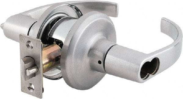 Stanley - Grade 2 Storeroom Lever Lockset - 2-3/8 & 2-3/4" Back Set, Brass Alloy, Satin Chrome Finish - Exact Tool & Supply