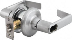 Stanley - Grade 2 Office Lever Lockset - 2-3/8 & 2-3/4" Back Set, Brass Alloy, Satin Chrome Finish - Exact Tool & Supply