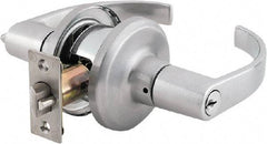 Stanley - Grade 2 Office Lever Lockset - 2-3/8 & 2-3/4" Back Set, Brass Alloy, Satin Chrome Finish - Exact Tool & Supply