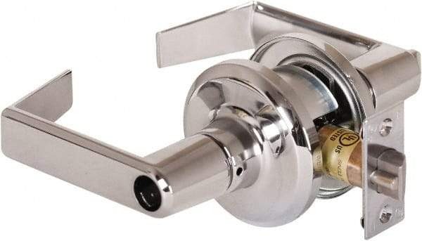 Stanley - Grade 2 Office Lever Lockset - 2-3/8 & 2-3/4" Back Set, Brass Alloy, Bright Chrome Finish - Exact Tool & Supply